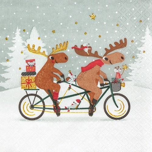 20 Servietten Tandem Moose - Winterelche auf Tandem 33x33cm