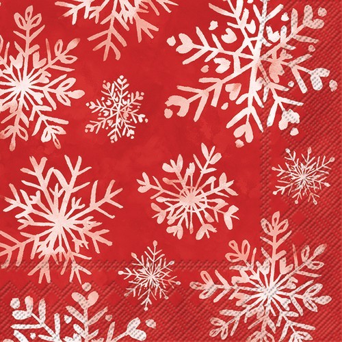 20 Servietten Chris red - Weiße Schneeflocken auf rot 33x33cm