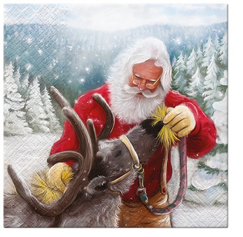 20 Servietten Feeding the Reindeer - Santa füttert Rentier 33x33cm