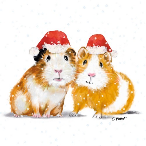 20 Servietten Paula & Paul Winter - Hamster mit Weihnachtsmütze 33x33cm