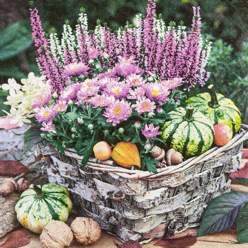20 Servietten Autumn Basket - Kürbisse im Herbstkorb 33x33cm