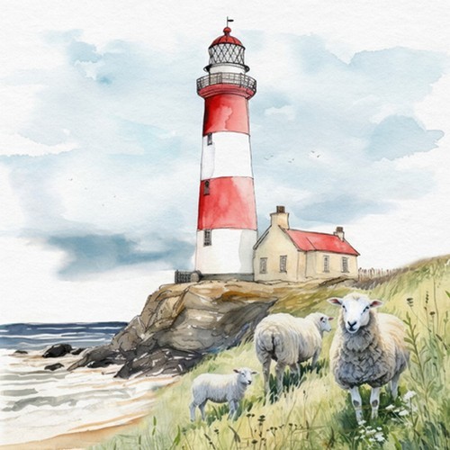 20 Servietten Lighthouse & Sheep - Schafe am Leuchtturm 33x33cm
