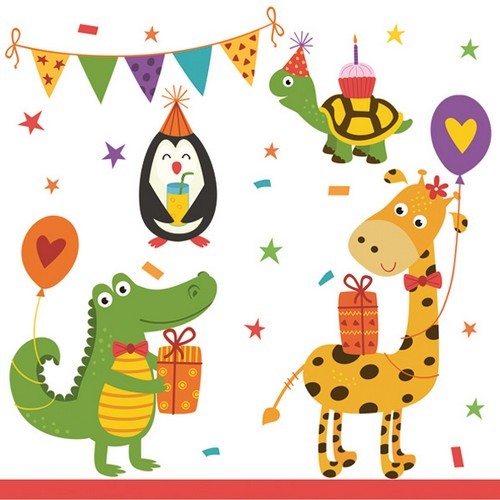 20 Napkins Cute Party Animals - Funny animals in party mood 33x33cm