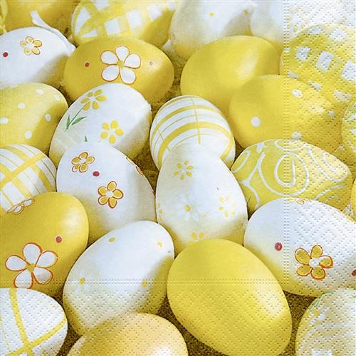 20 Napkins Yellow Eggs - White and yellow Easter eggs 33x33cm