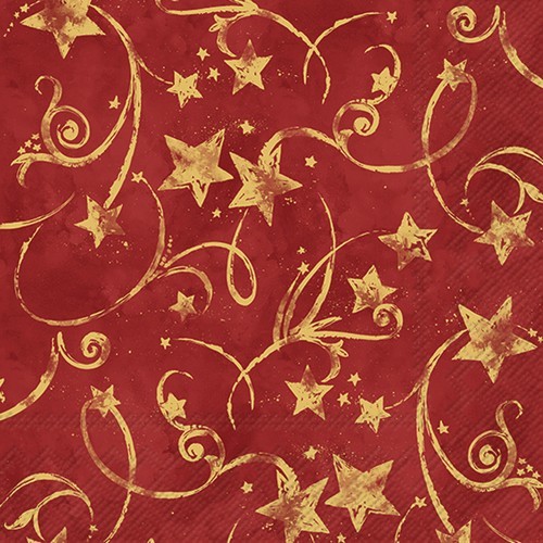 20 Servietten Star Garland red gold - Sterne in Eleganz rot 33x33cm