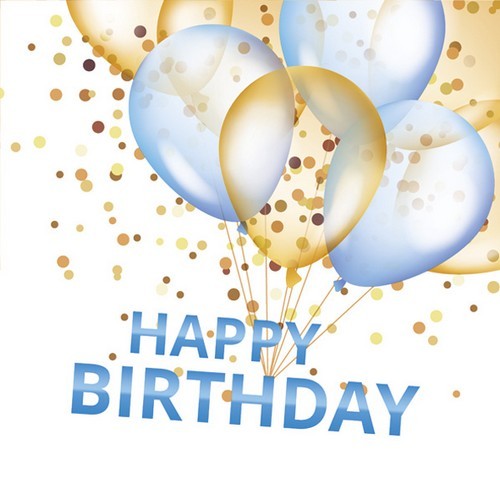 20 Servietten Gold & Blue Balloons Happy B-Day - Ballons zum Geburtstag blau 33x33cm