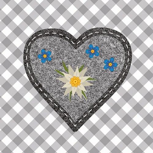 20 Servietten Edelweiss Heart grey - Edelweiss im Herz grau 33x33cm