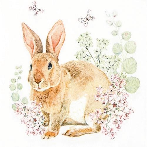 20 Rosi Rabbit napkins - Bunny on discreet flowers 33x33cm