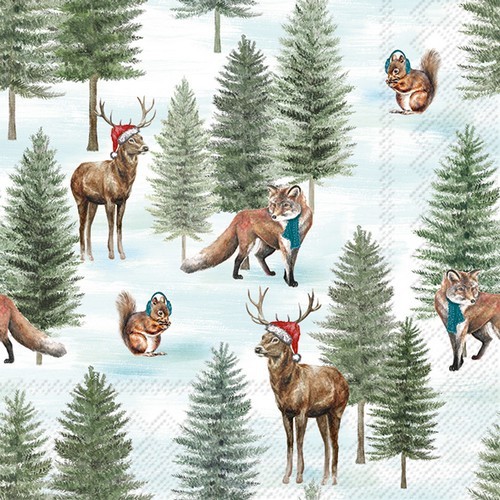 20 Servietten Nordic Winter Animals - Waldtiere in Winterbekleidung 33x33cm