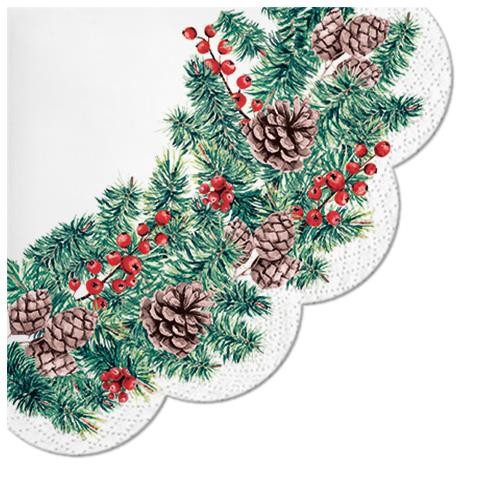 12 napkins round Winter Branches - cones in wreath Ø32cm