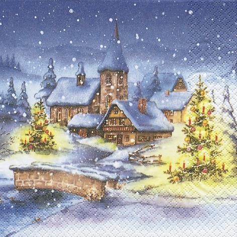 20 Servietten Christmas Village - Weihnachtsdorf im Winter 33x33cm