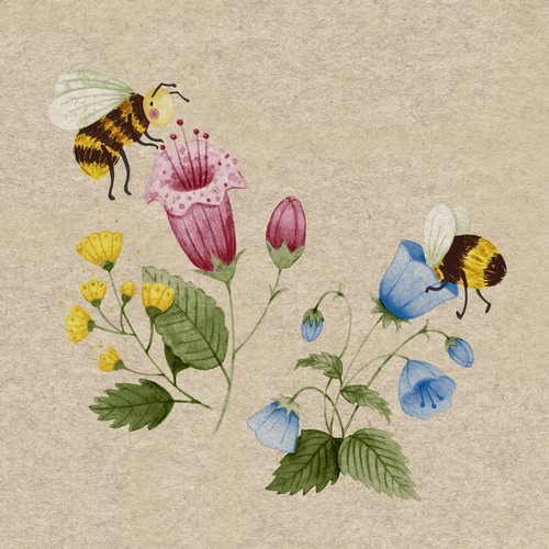 25 Servietten nachhaltig Bee Flowerful - Bienen bestäuben Blumen 33x33cm