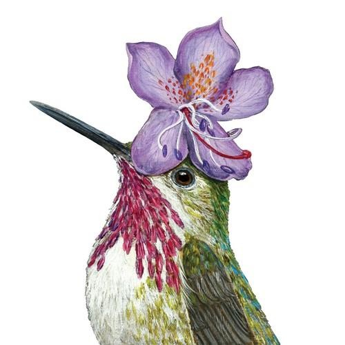 20 Servietten Pat - Kolibri mit lila Blume 33x33cm