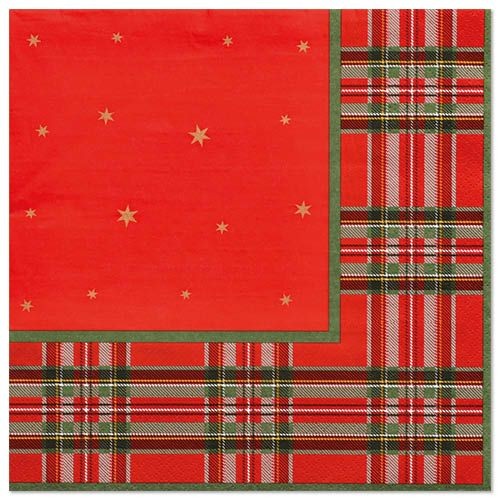 20 tartan napkins - tartan red with stars 40x40cm