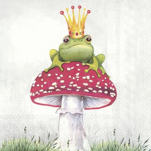 20 Napkins Lucky Frog - Frog King on toadstool 33x33cm