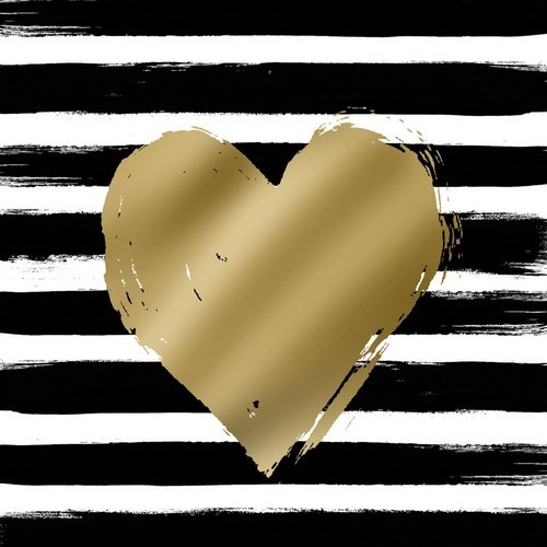 20 Servietten Heart & Stripes - Goldenes Herz auf Streifen 33x33cm