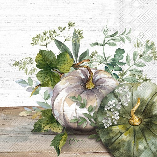 20 Servietten Green and white Pumpkin - Kürbisse in weiß und grün 33x33cm