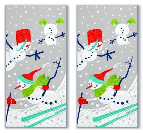2x 10 Taschentücher Skiing Snowmen - Schneemann mit Skier