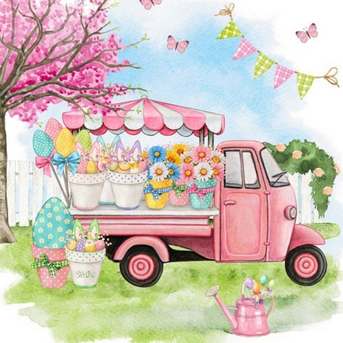 20 Servietten Easter Floral Market - Blumenwagen im Frühling 33x33cm