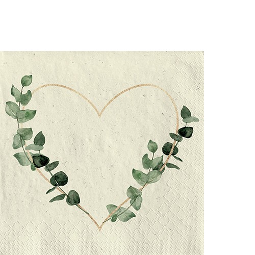 20 kleine Cocktailservietten nachhaltig Gras Golden Heart - Herz mit grünen Blättern 25x25cm