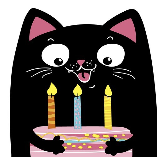 12 Servietten gestanzt Party Cat - Katze mit Kuchen 33x33cm