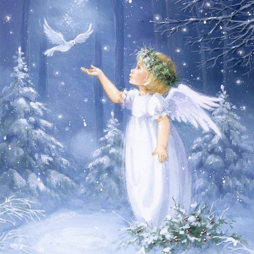 20 Servietten Angel with Dove - Magischer Engel mit Taube 33x33cm
