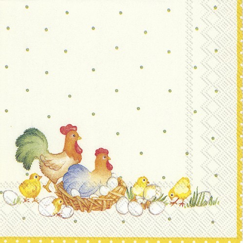 20 Napkins New Easter Farmers - Rooster and hen in nest 33x33cm