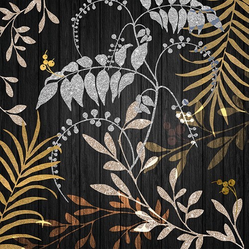 20 Napkins Luxury Leaves black - Noble leaves composition 33x33cm