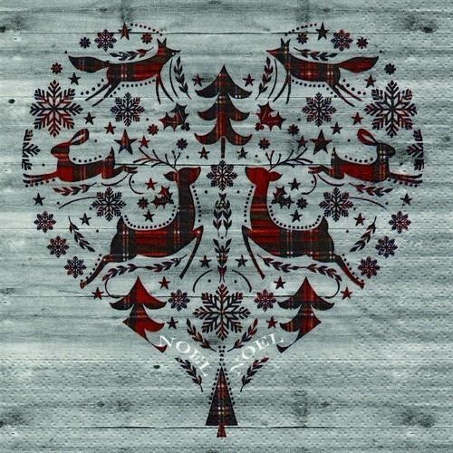 20 Servietten Winterly Woodcut – Herz aus Winterornamenten 33x33cm
