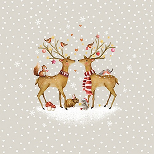 20 Napkins Romantic Deers taupe - Deer in love in winter 33x33cm
