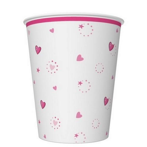 8 Pappbecher Pink Heart Unicorn - Liebevolles Einhorn 0,25l, Ø5,5-8cm, H9cm