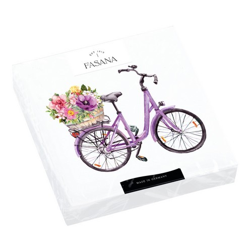 20 Servietten Ride with wild Flowers - Blumenkorb auf lila Fahrrad 33x33cm