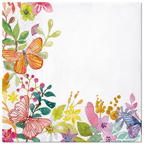 20 Servietten Watercolor Meadow - Schmetterlinge an kunterbunter Natur 33x33cm