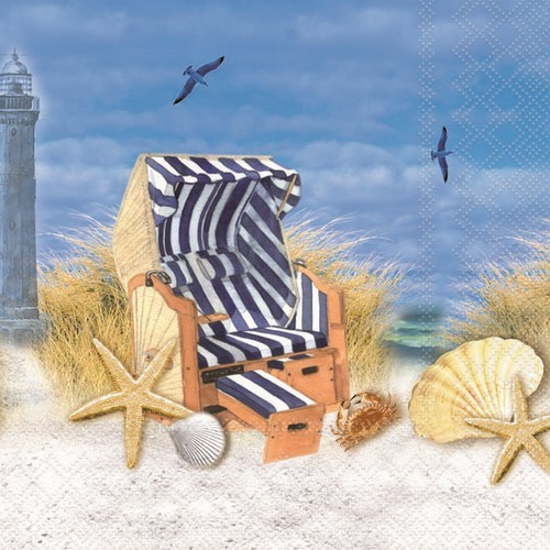 20 napkins Day at Sea - Beach chair with shells by the sea 33x33cm