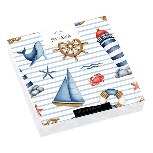 20 napkins Ahoy - symbols of the sea on blue stripes 33x33cm