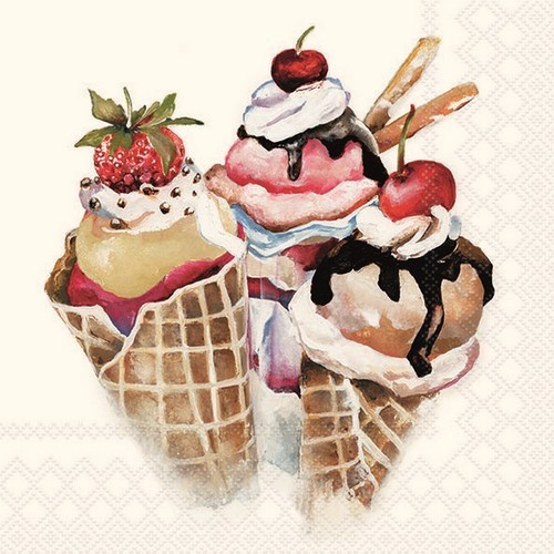 20 Servietten Ice Cream - Eiskugeln in Waffel 33x33cm