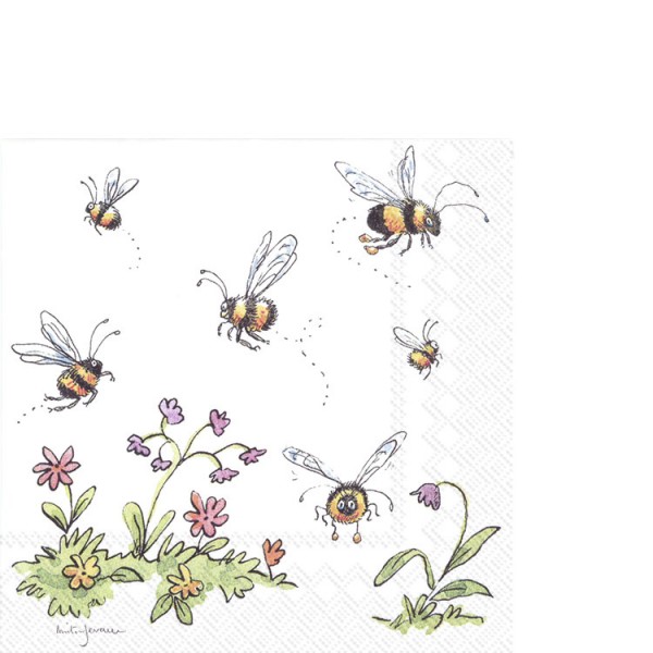 20 kleine Cocktailservietten Honey Bear - Bienen an Blumen 33x33cm