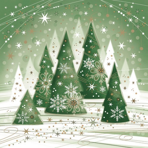 20 Servietten Ambience Christmas Forest - Modern Wald mit grünen Bäumen 33x33cm