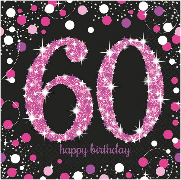 16 Servietten 60 Sparkling Celebrations pink - 60. Geburtstag mit Glitzer pink 33x33cm