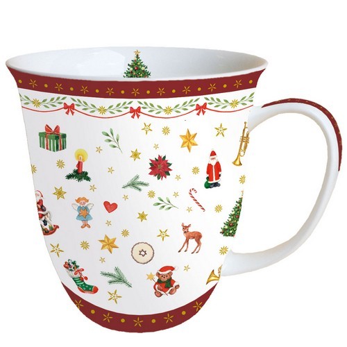 Tasse aus Porzellan Ornaments all over red - Kleine Weihnachtssymbole rot 0,4L, Höhe 10,5cm