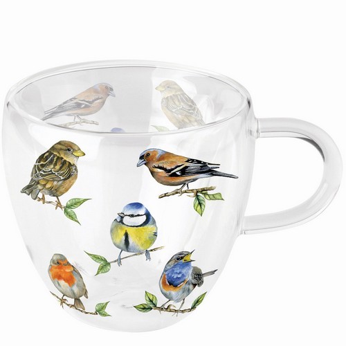 Double-walled glass Bird Species white - Birds from home 0.25L, height 9.5cm
