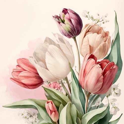 20 napkins Vintage Tulip - Vintage tulips 33x33cm