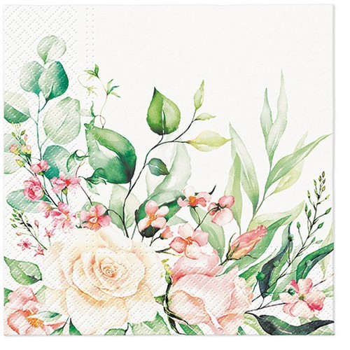 20 Servietten Floral Moments - Rosen im natürlichen Bouquet 33x33cm