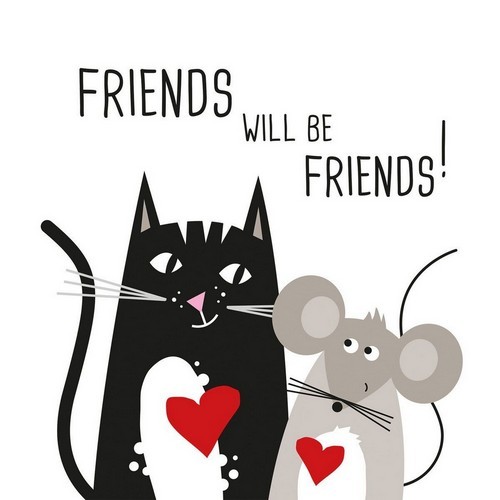 20 Servietten Friends will be - Freundschaft von Katze und Maus 33x33cm