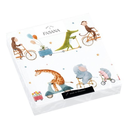 20 small cocktail napkins Moving Animals - animals on wheels on the road 24x24cm