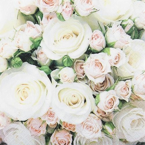 20 Servietten Romantic Roses - Weiße und rosa Rosen 33x33cm
