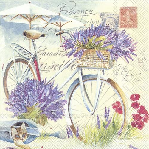 20 Servietten Provence Toujour – Fahrrad mit Lavendel 33x33cm
