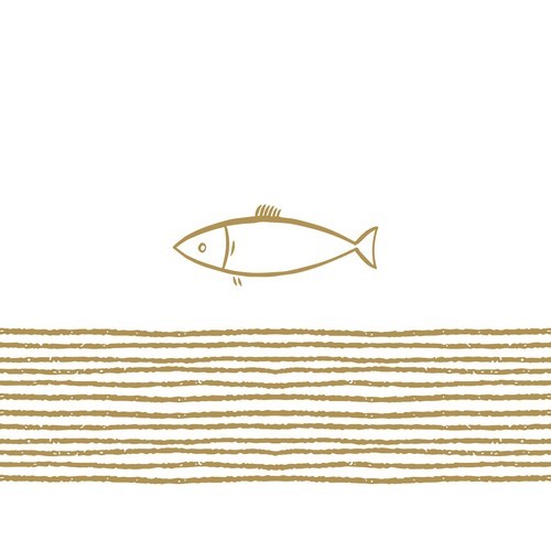 20 Servietten Pure Fish - Fisch an Streifen gold 33x33cm