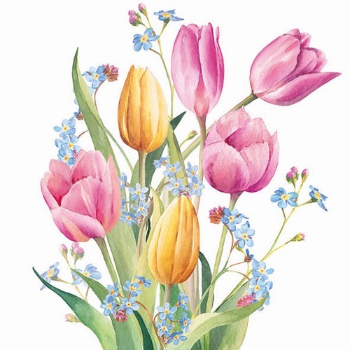 20 Servietten Tulips Bouquet - Tulpen in zarten Farben 33x33cm