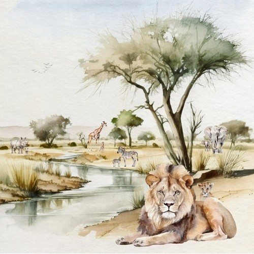 20 napkins Etosha Park - Lions in savannah 33x33cm